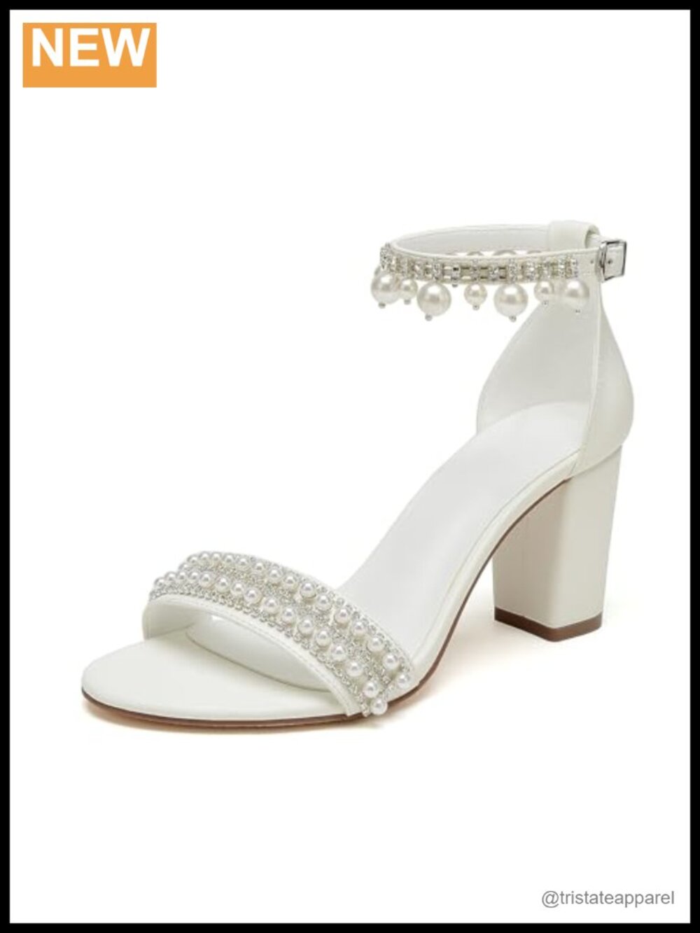 Pearl Block Heel Bridal Sandals Open Toe Ankle Strap Wedding Shoes